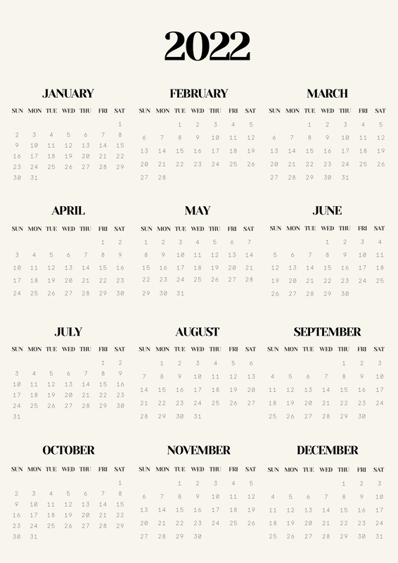 2022 Free Printable Calendar