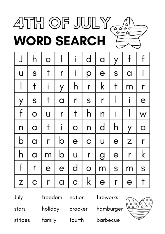 Free Printable 4th of July Word Search