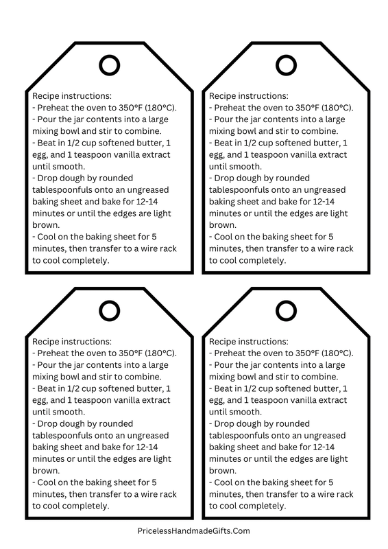 Baking Instructions: Gift tags for oatmeal chocolate chip cookie mix gift jars.