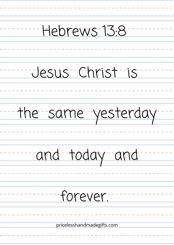 Hebrews 13:8 Scripture Tracing Worksheet