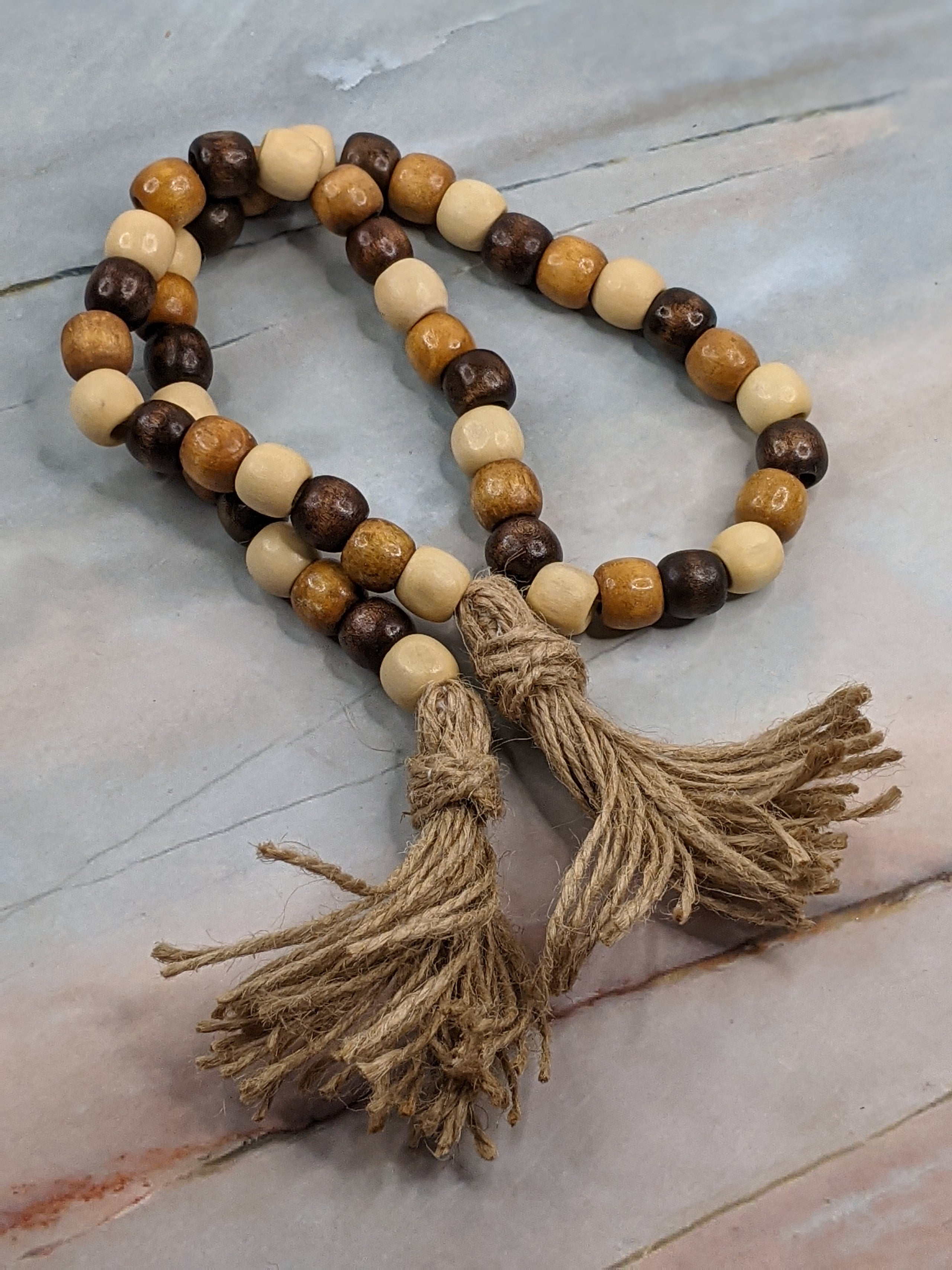 Wooden Bead Garland with Twine Tassels