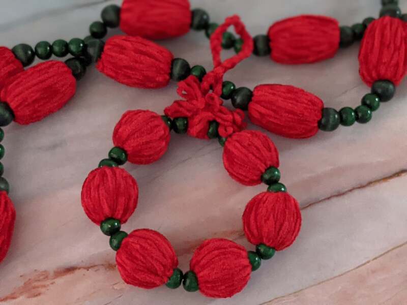 Red Green Yarn Wrapped Garland and Wreath
