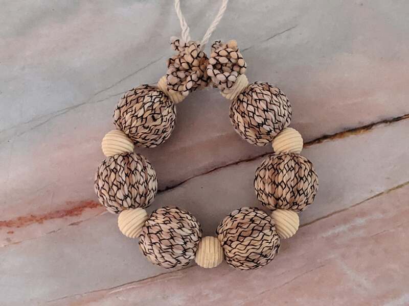 Tan Yarn Bead Wreath