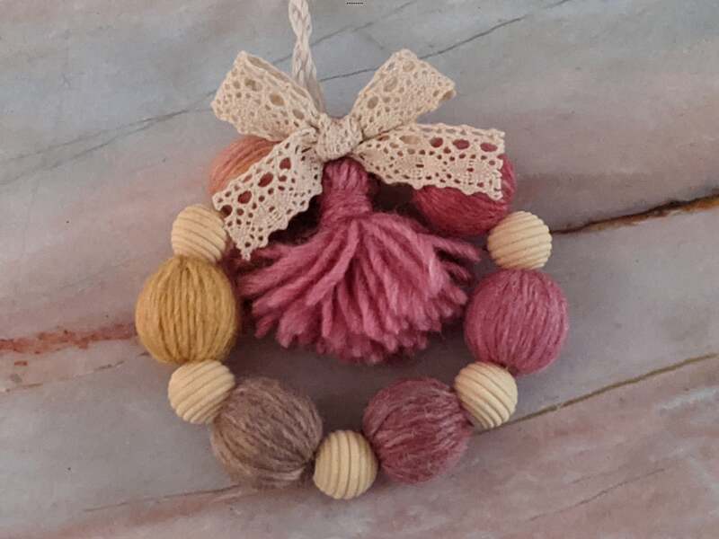 Yarn Bead Wreath with Yarn Tassel