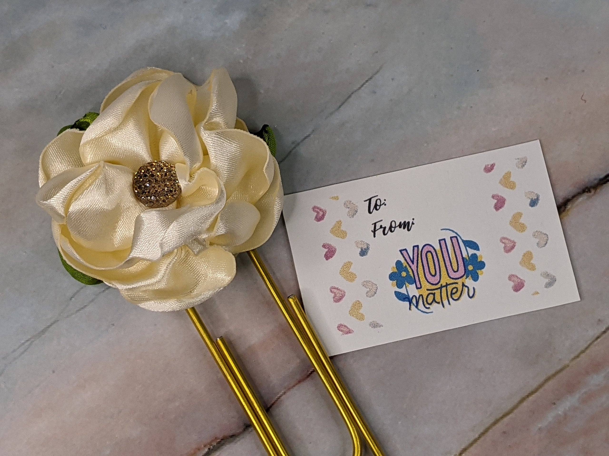 Cream Flower Jumbo Paper Clip "You Matter"