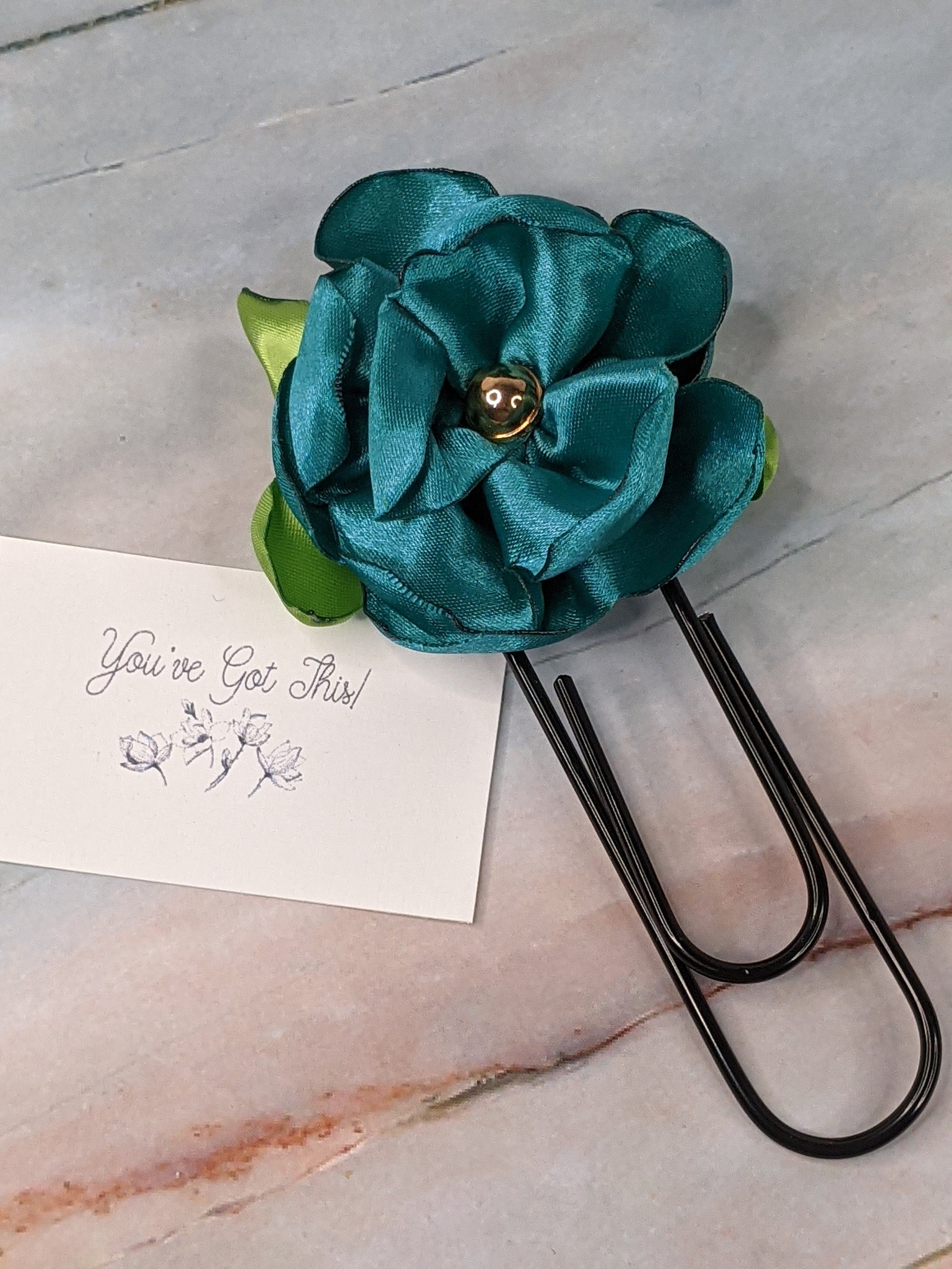 Teal Flower Jumbo Paper Clip "You've Got This!"