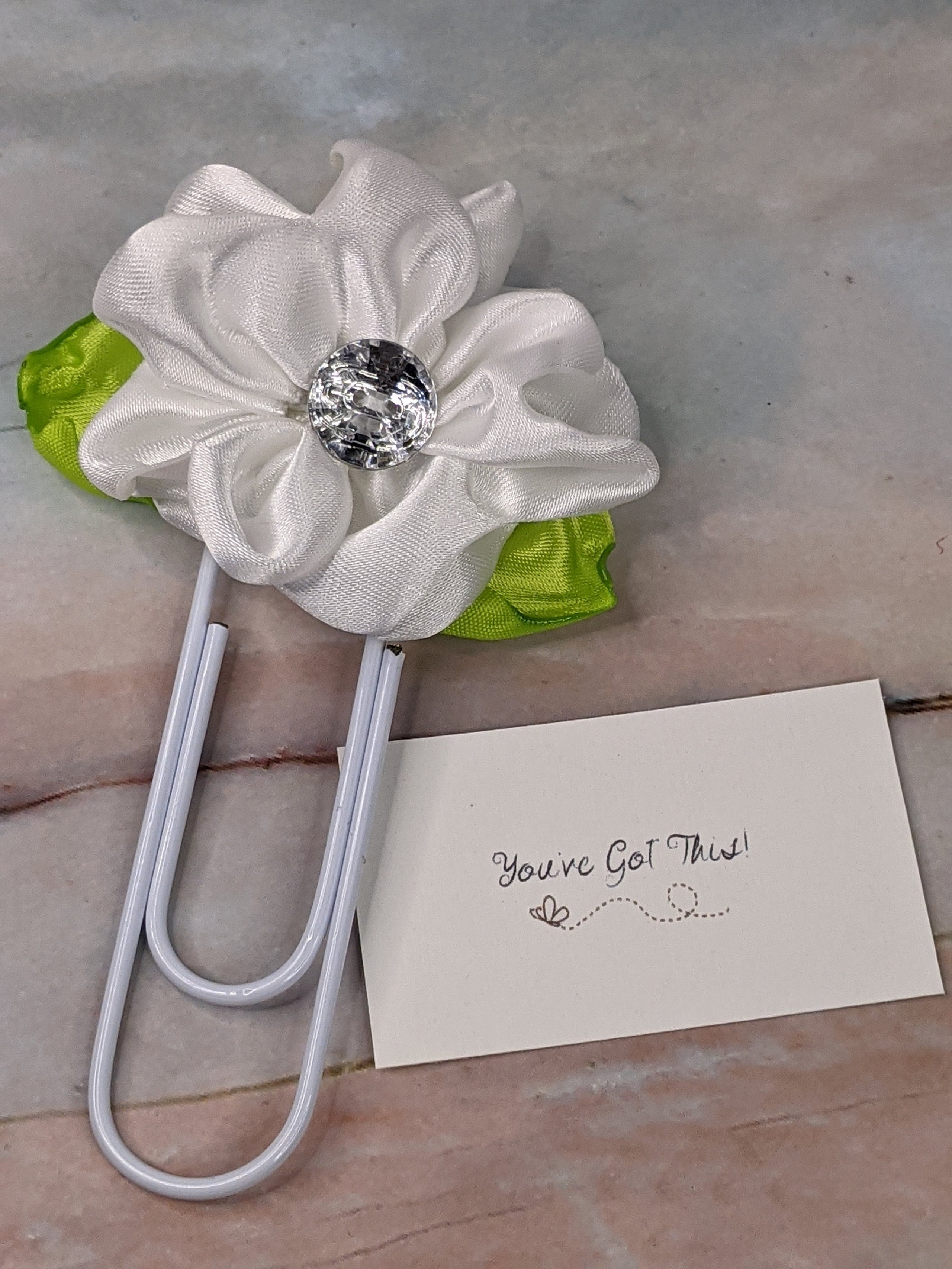 White Flower Jumbo Paper Clip "You've Got This"