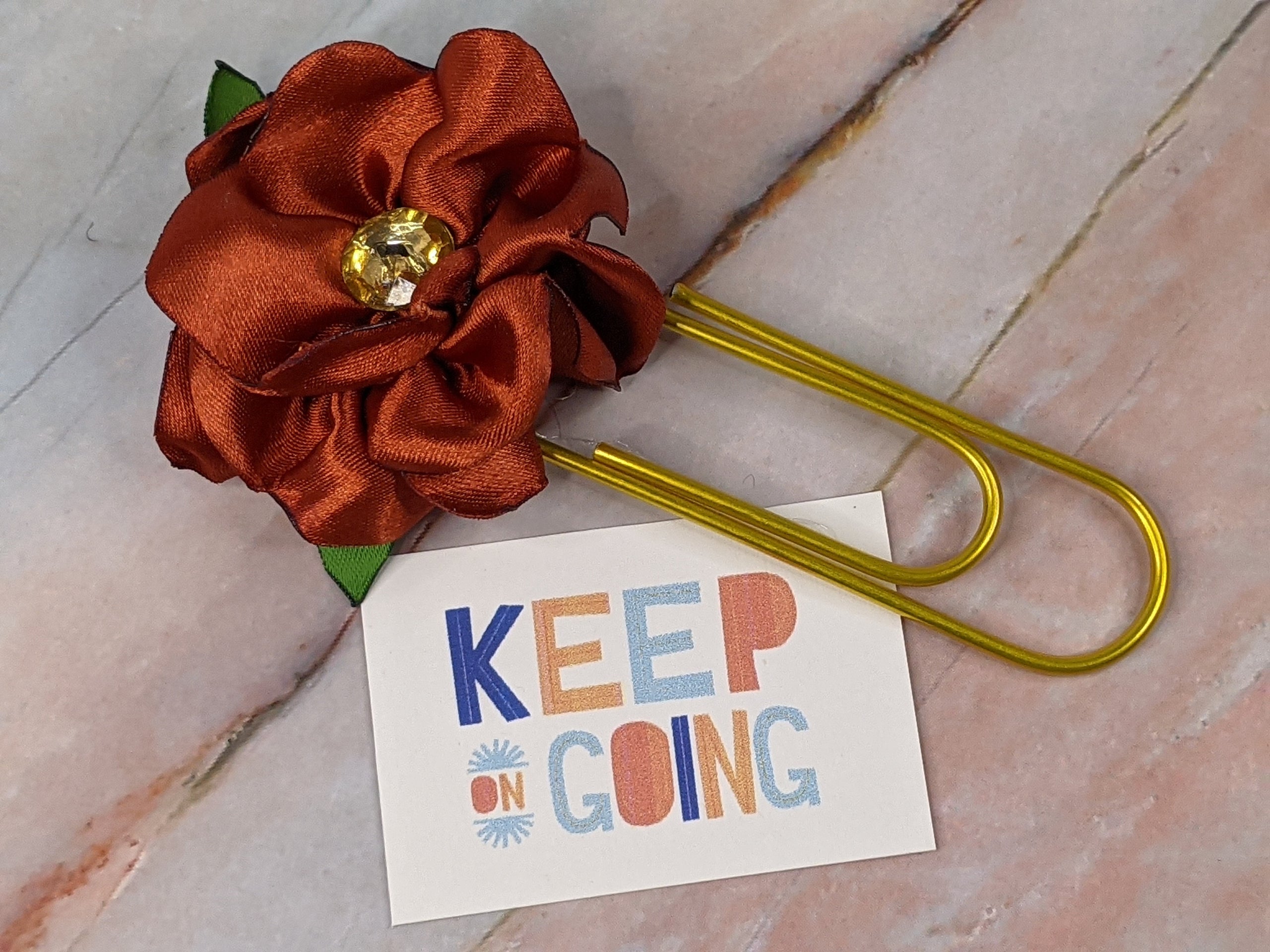 Rust Flower Jumbo Paper Clip "Keep On Going"
