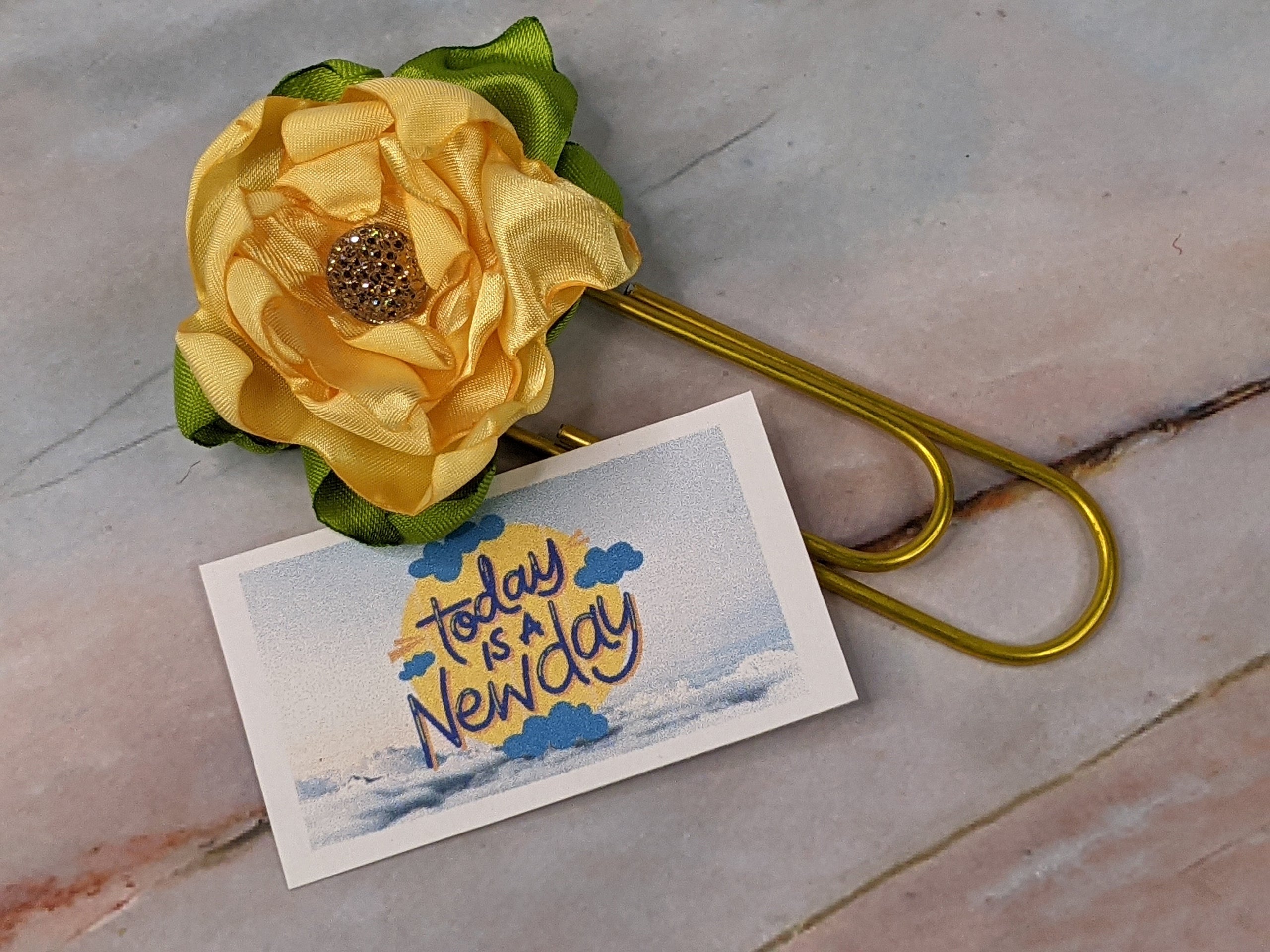Yellow Flower Jumbo Paper Clip "Today Is A New Day"
