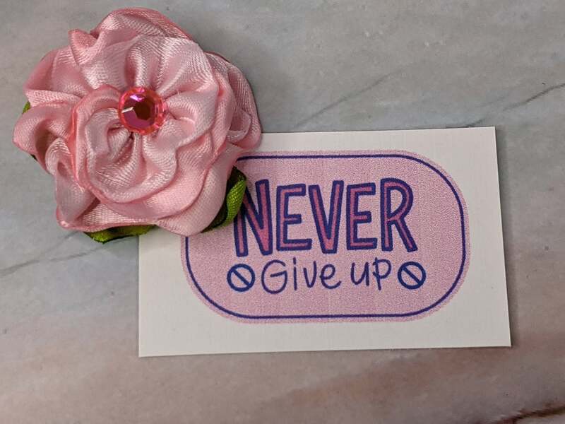 Light Pink Flower Magnet "Never Give Up"