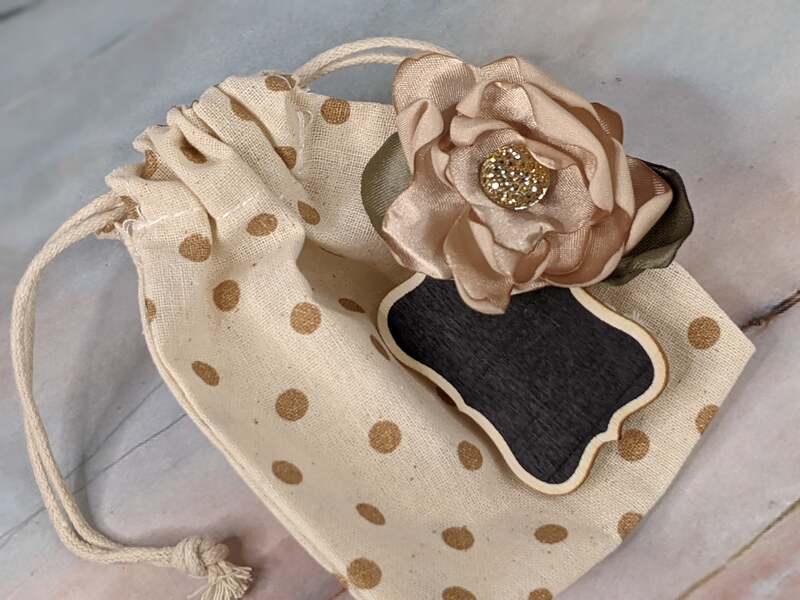 Tan Gold Flower Chalkboard Tag Clip with Gift Bag