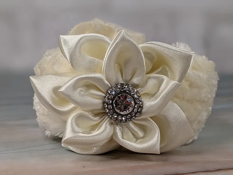 Velvet and Lace Cream Satin Flower Bracelet