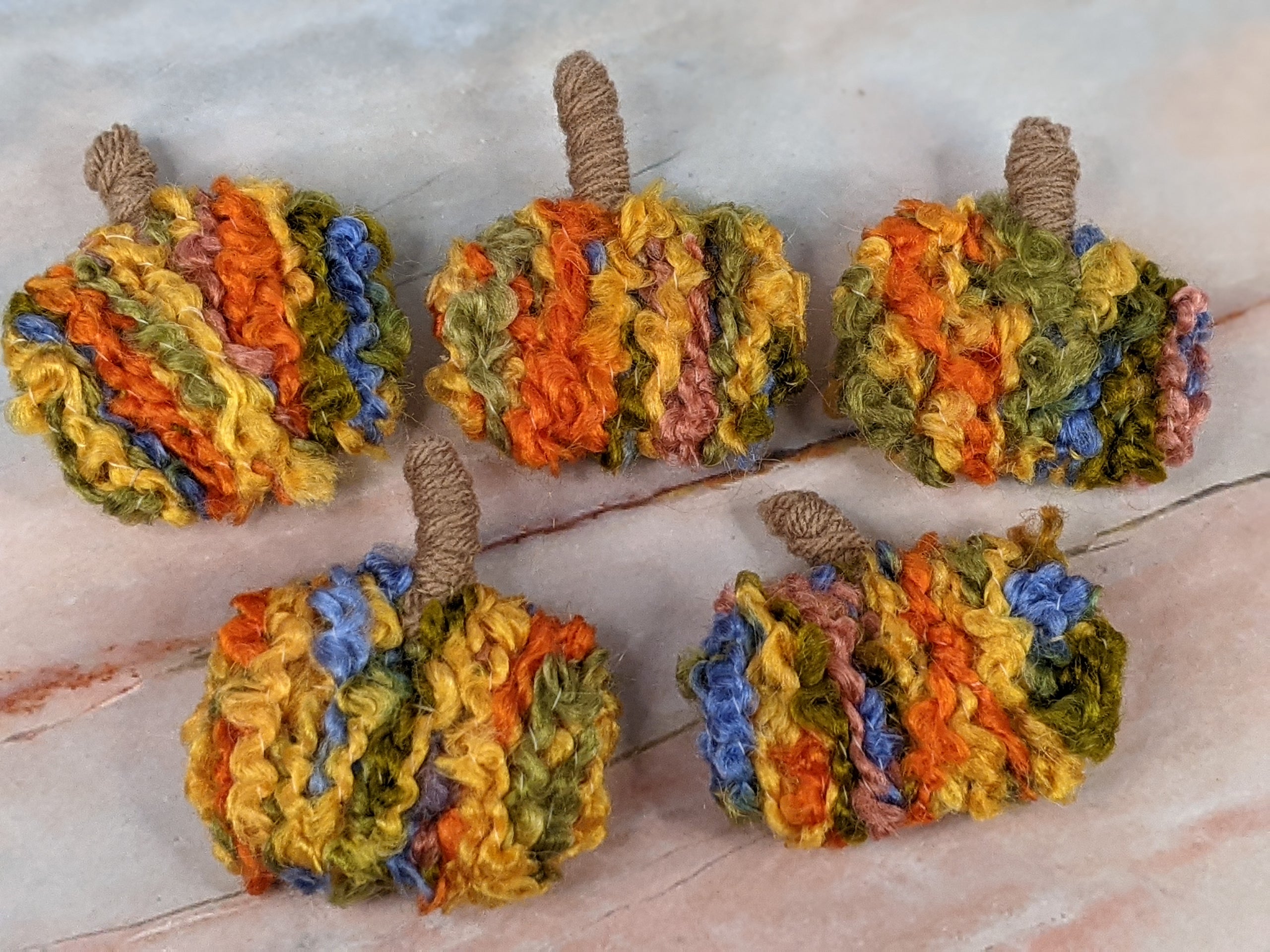 Five Yarn Pumpkin Decorations