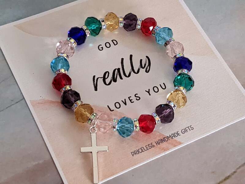 Colorful Glass Metal Cross Bracelet