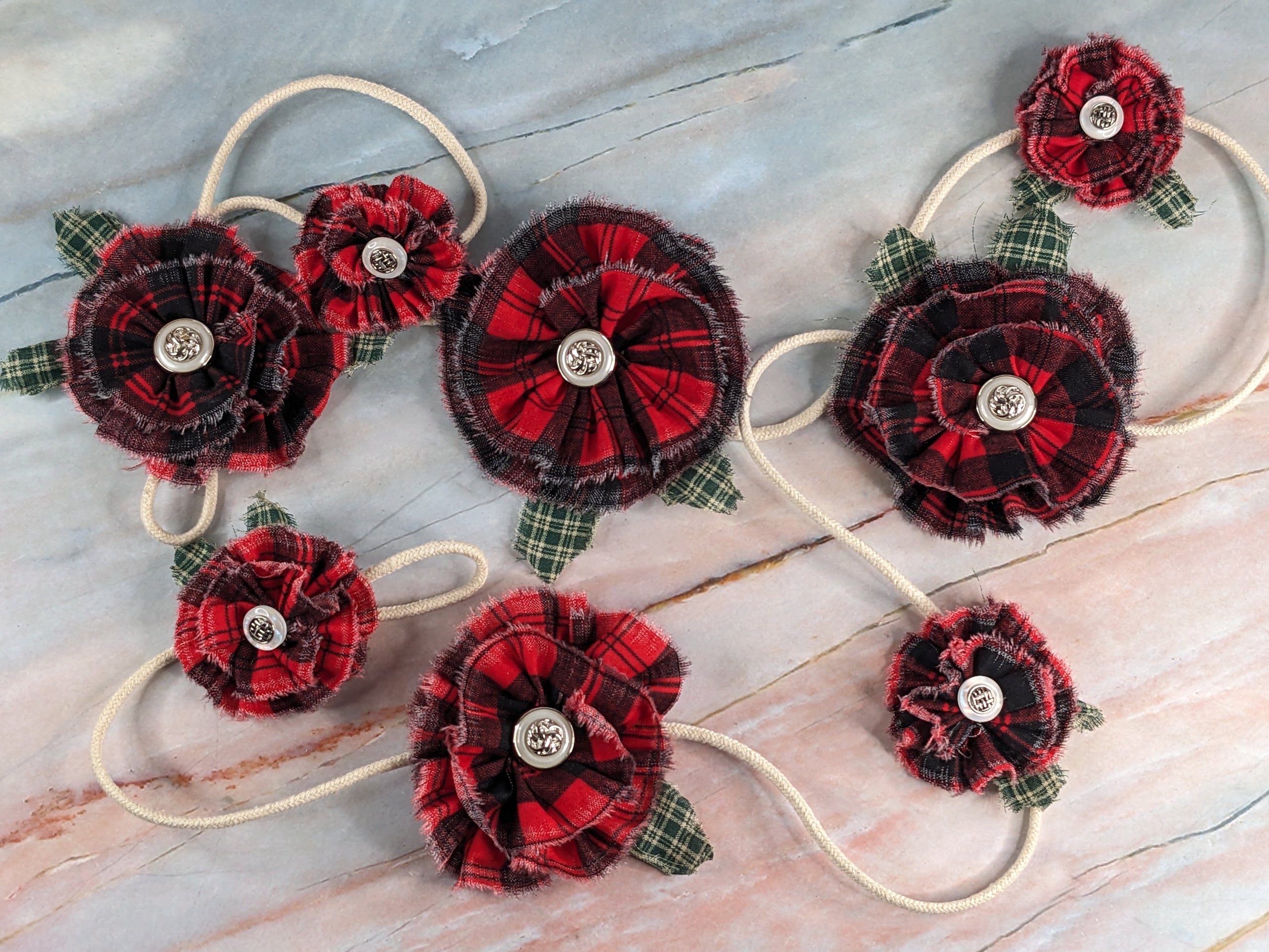 Red Plaid Fabric Flower Garland
