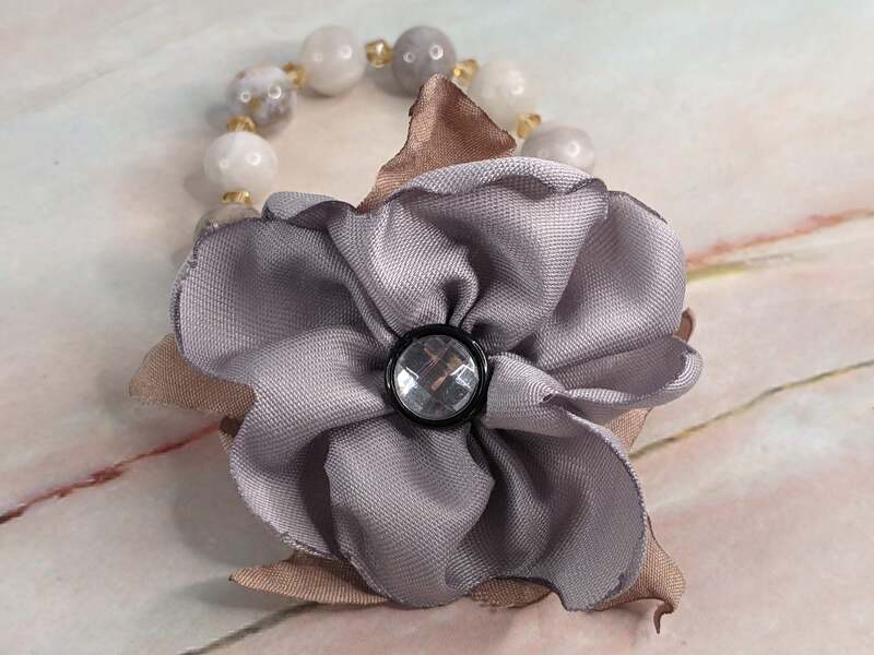 Agate Stone Handmade Gray Flower Bracelet
