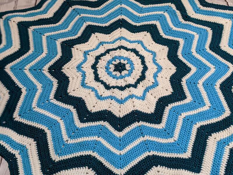 Aqua/Blue/White Crochet Star Afghan