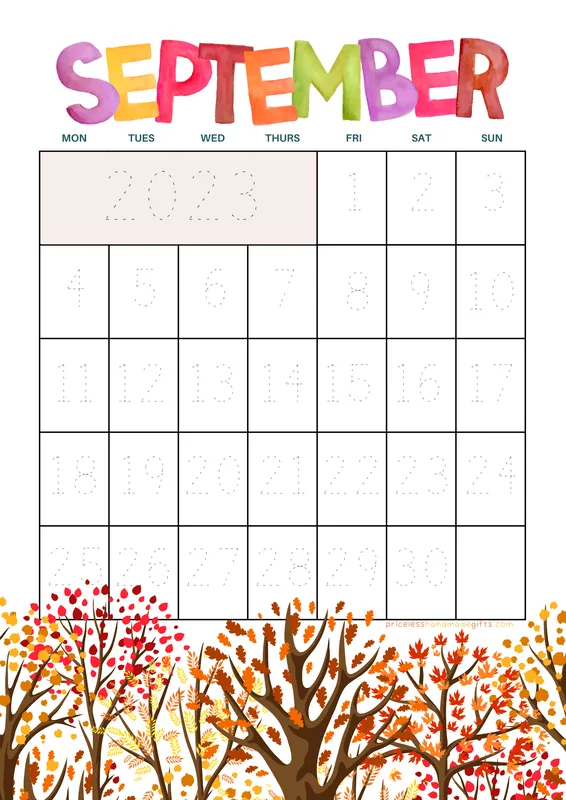 September 2023 Learn and Trace Calendar