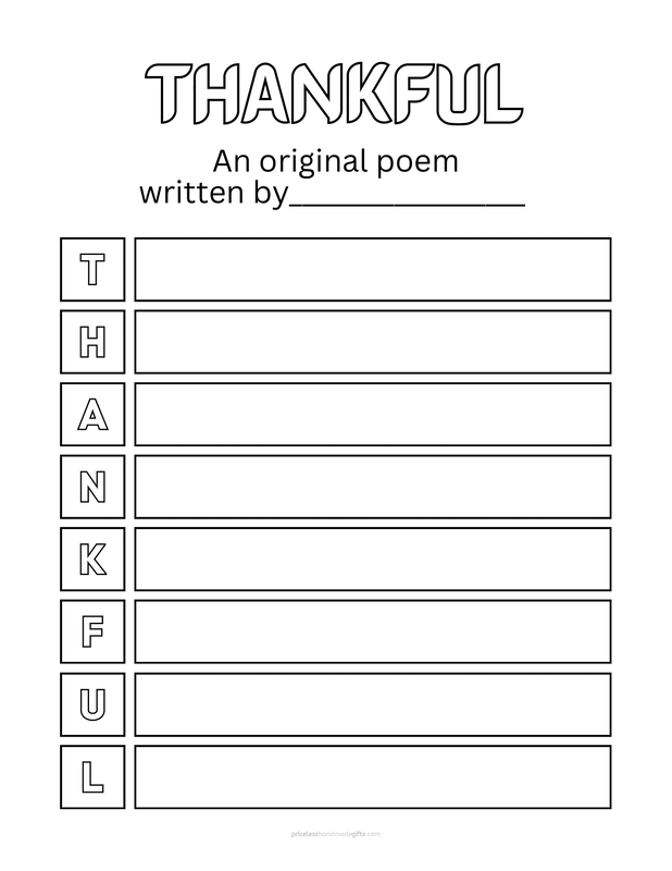 Thankful Poem Family Thanksgiving Activity