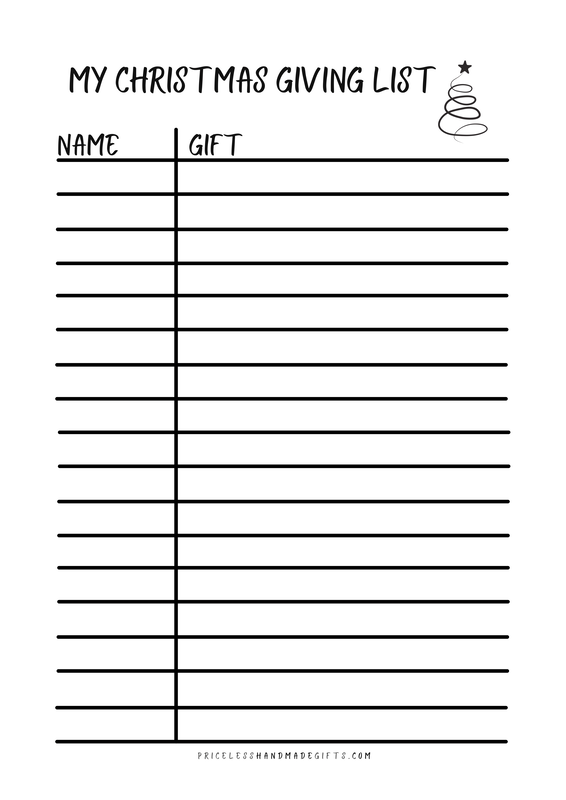My Christmas Giving List Form to Print