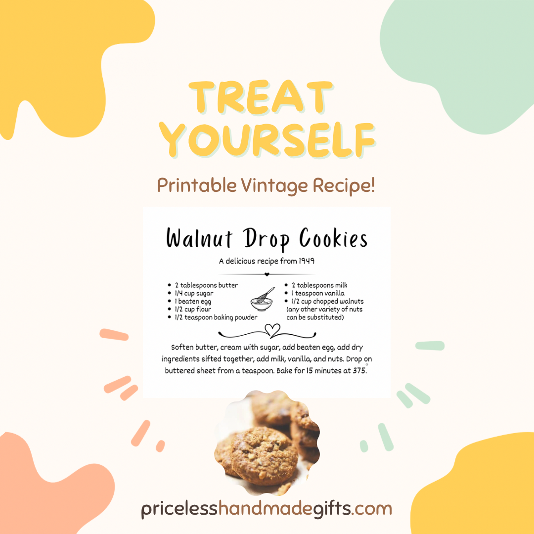 Printable Vintage Recipe - Walnut Drop Cookies