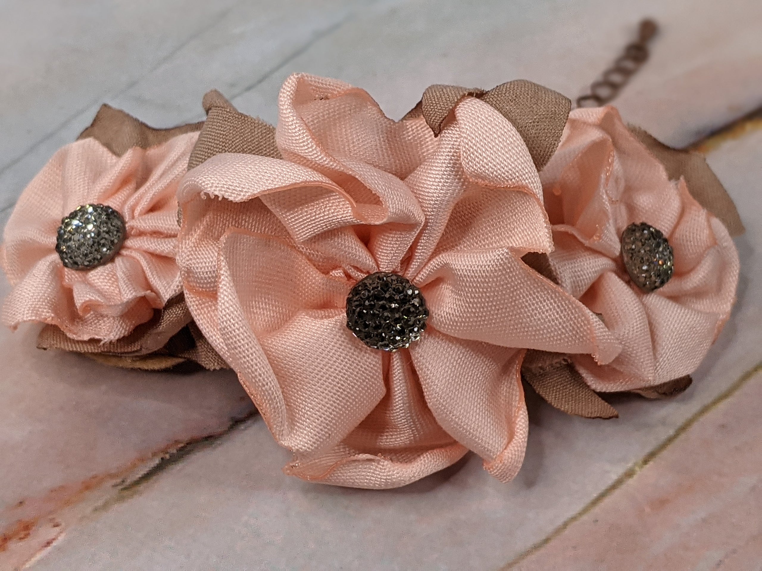Pink Taupe Handmade Flower Bracelet