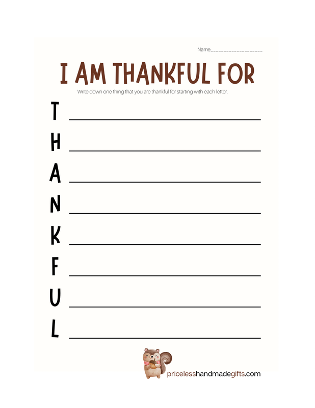 Thankful Worksheet Family Activity for Thanksgiving